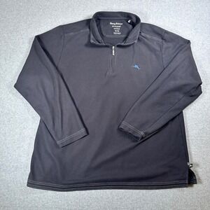 Tommy Bahama IslandZone Pullover Supima Cotton 1/4‎ Zip Black XL